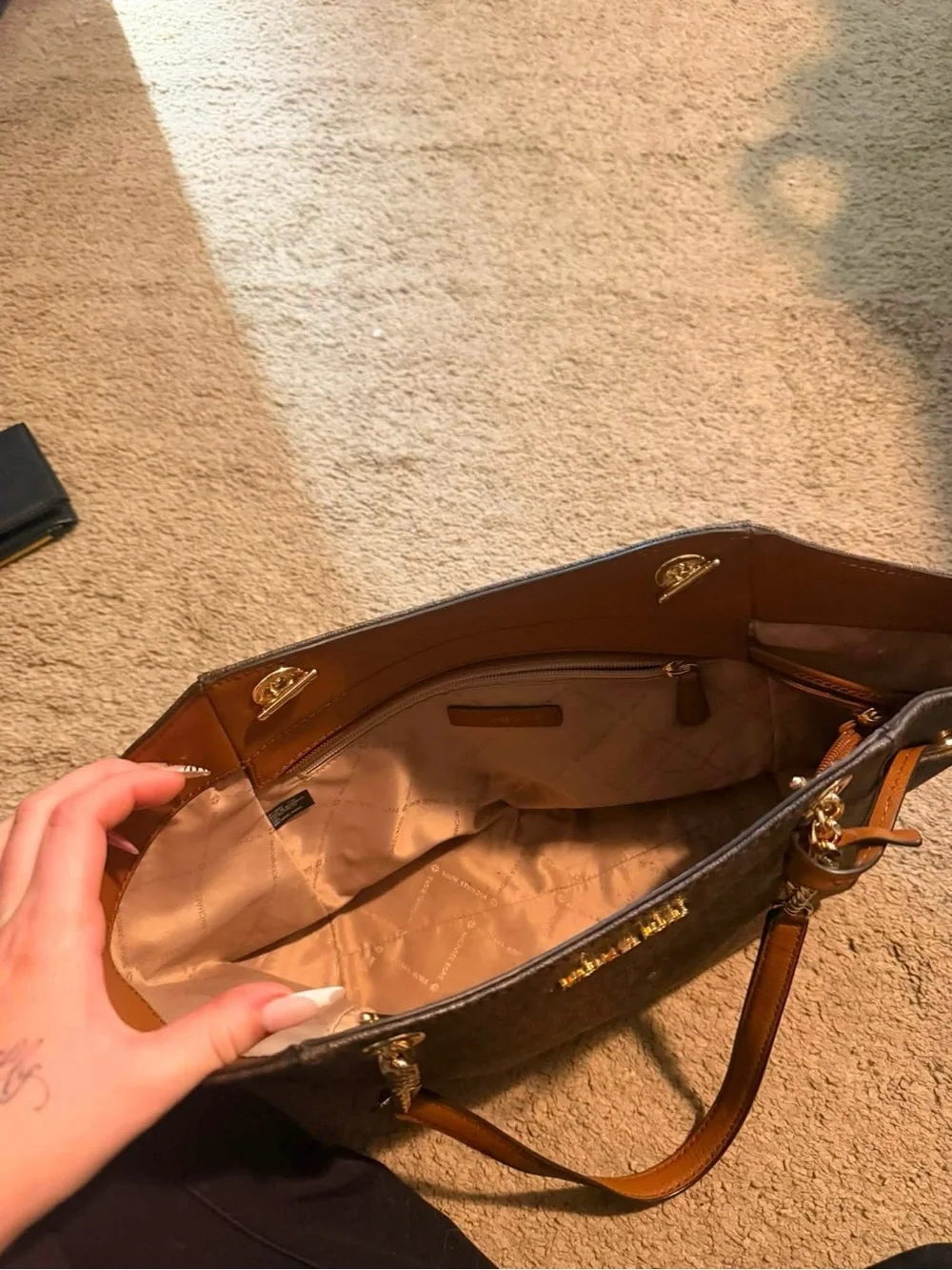 Michael Kors Brown MK Logo Tote with Gold Hardware